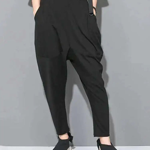 Load image into Gallery viewer, Spring Autumn High Elastic Waist Black Leisure Pocket Stitch Loose Harem Pants Women Trousers Fashion Tide JW997
