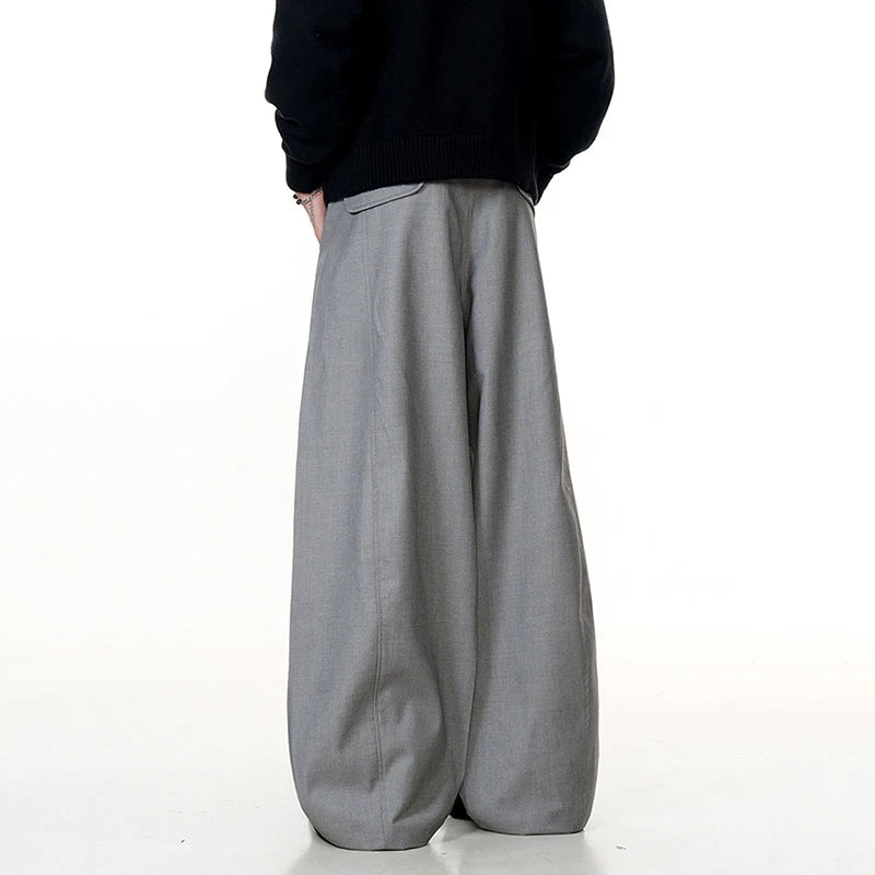 Men's Suit Pants New American High Street Curved Knife Chic Loose Pleated Niche Design Solid Color Male Trousers 9W1951