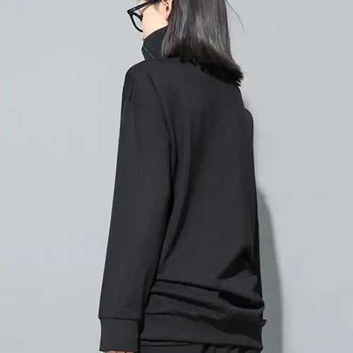 Load image into Gallery viewer, Loose Fit Black Zipper Irregular Sweatshirt New Turtleneck Long Sleeve Women Big Size Fashion Spring Autumn 2025 1DH0576

