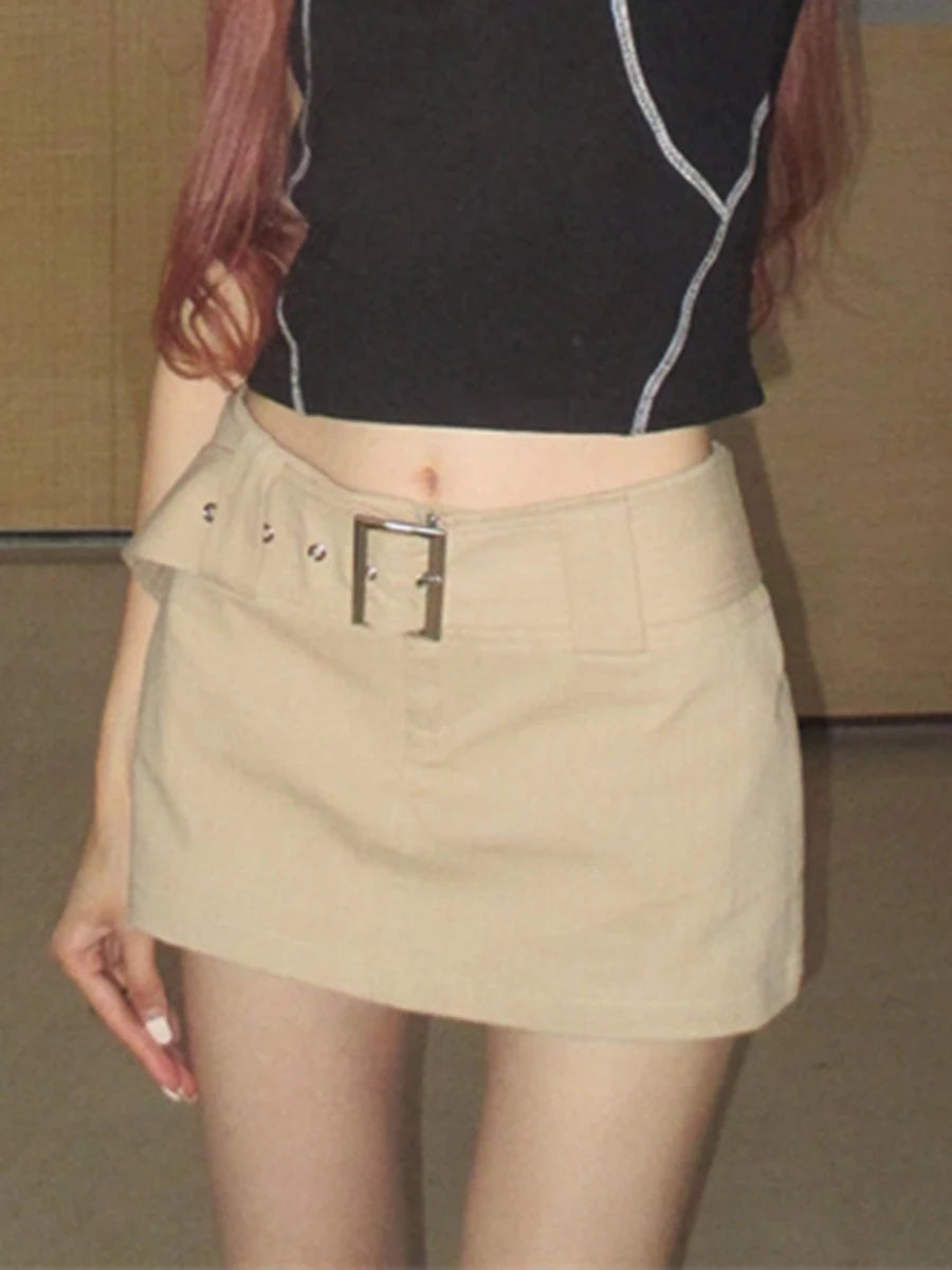 Solid Minimalist Spliced Zipper A Line Skirts for Women High Waist Versatile Mini Skirt Female Fashion Clothing New