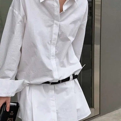 Load image into Gallery viewer, Women White Hem Pleated Elegant Big Size Mini Shirt Dress New Lapel Long Sleeve Fashion Tide Spring Autumn 2025 1DH9552
