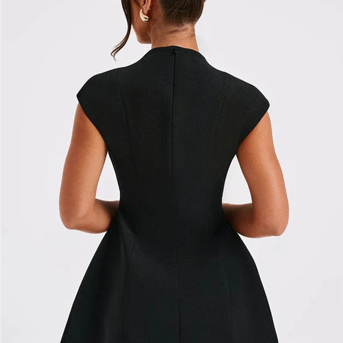 Load image into Gallery viewer, Black Sleeveless Sexy Mini Dress For Women Fashion Zipper Deep V Neck Two Pocket A-line Night Club Party Dress Elegant
