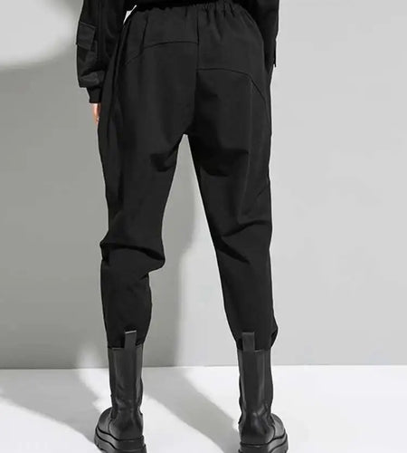 High Elastic Waist Black Contrast Color Long Harem Trousers New Loose Fit Pants Women Fashion Spring Autumn 2025 1DE2454