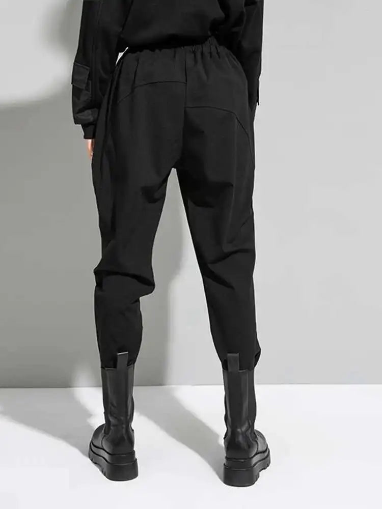 High Elastic Waist Black Contrast Color Long Harem Trousers New Loose Fit Pants Women Fashion Spring Autumn 2025 1DE2454