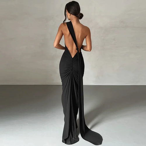 Load image into Gallery viewer, Oblique Shoulder Backless Maxi Dress For Women Gown Summer Back Strap Sleeveless Ruched Party Sexy Long Dress Vestidos
