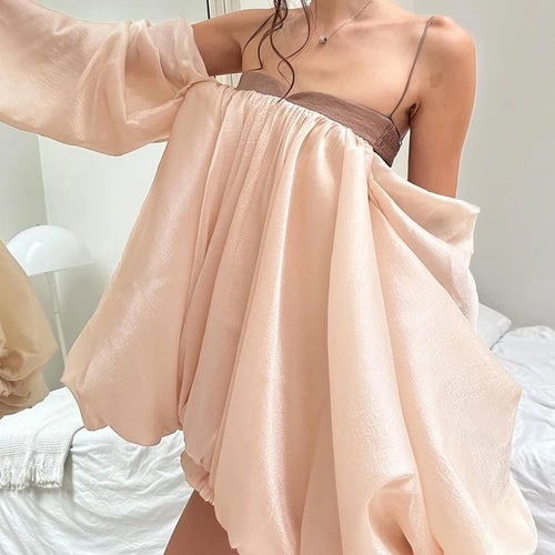 Load image into Gallery viewer, Hit Color Loose Minimalist Dresses For Women Strapless Lantern Sleeve High Waist Temperamet Dress Femele Fashion
