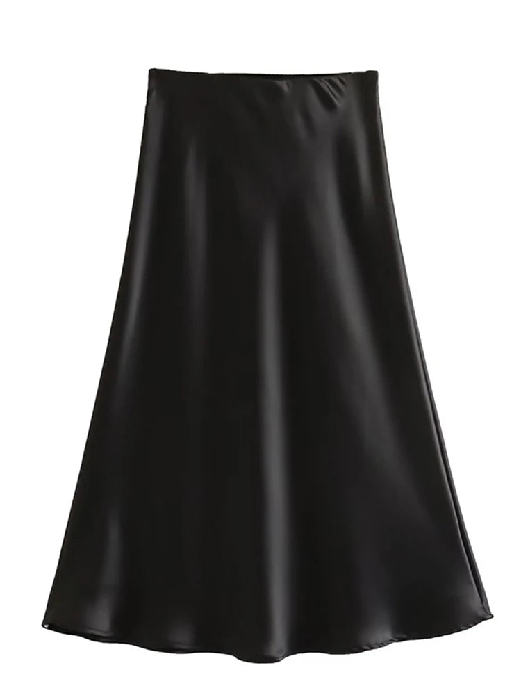 Hot Sale Solid Satin Elastic Waist Women A-Line Skirt Summer Female Slim Falda