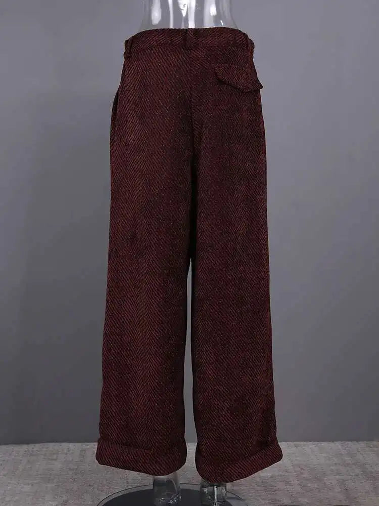 High Waist Wine Red Brief Thick Long Elegant Wide Leg Pants New Trousers Women Fashion Tide Spring Autumn 2025 CPG2797