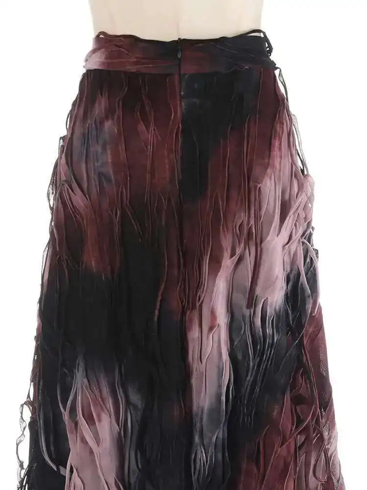 High Elastic Waist Orange Tie Dye Irregular A-line Half-body Skirt Women Fashion Tide New Spring Autumn 2025 1DH5392