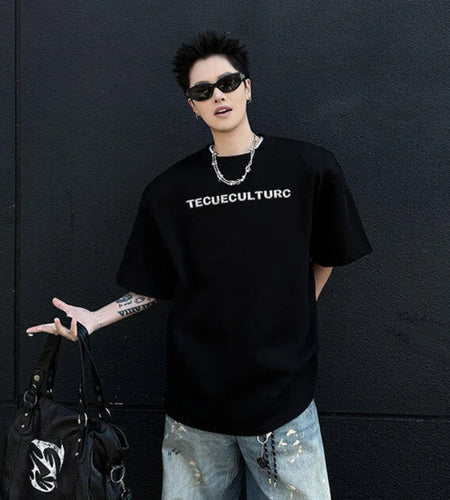 Men's T-shirts Short Sleeve Letter Printing Trendy Embroidered Nail Bead Shoulder Pad Tide Pullover Male Casual Top 9W1831