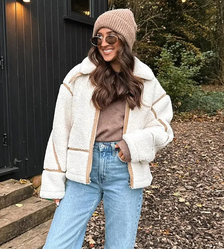 Fashion Winter Warm Lambwool Jacket Women Long Sleeve Zipper Jackets Coat Female Autumn Casual Lapel Coat