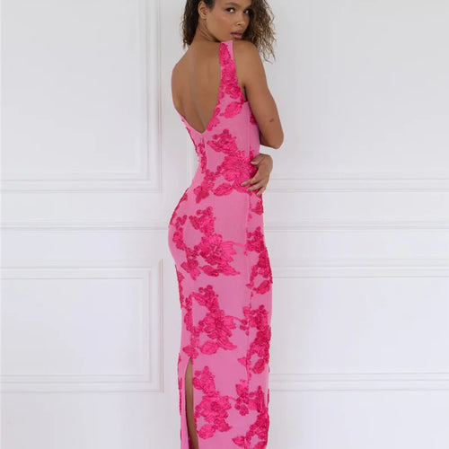 Load image into Gallery viewer, Elegant Floral Print Sexy Maxi Dress For Women Embroidered Applique Tank Dress Femme Bodycon Club Party Long Dress
