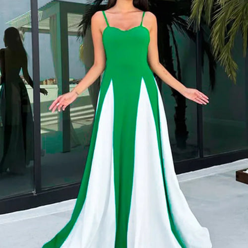 Load image into Gallery viewer, Patchwork Spaghetti Strap Maxi Dress For Women Color Contrast Slipdress Ladies Sleeveless Backless Loose Long Dress
