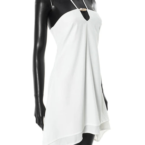 Load image into Gallery viewer, Halter Off-shoulder Backless Sexy Mini Dress Women White Hollow Out Strapless Lace-up A-line Club Dress Summer 2025
