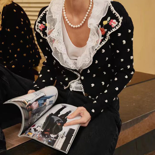 Load image into Gallery viewer, Hit Color Slimming Two Piece Sets for Women V Neck Long Spliced Embroidery Cardigan Patchwork Lace Vest Set Female
