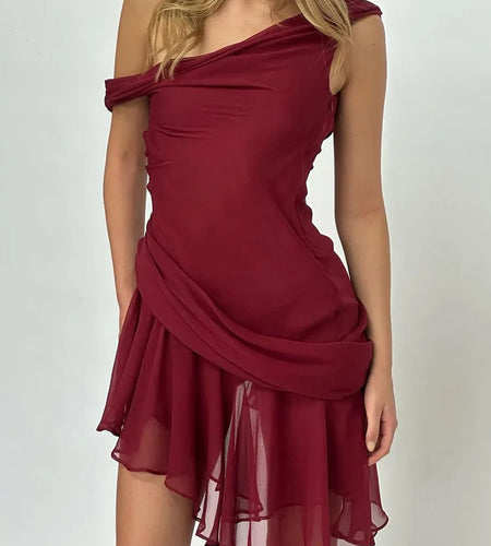 Summer 2024 New Sexy Spicy Girl Slim Dress Women Slant Neck Sleeveless Ruffle Edge Mesh Dress Elegant Party Club Vestido