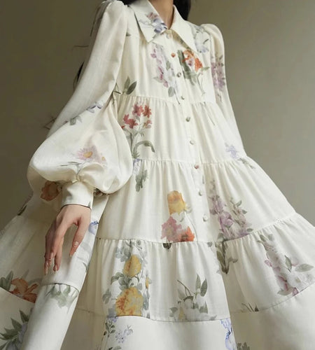 Hit Color Loose Elegant Dresses For Women Lapel Long Sleeve Temperament Spliced Button Dress Female Fashion Style