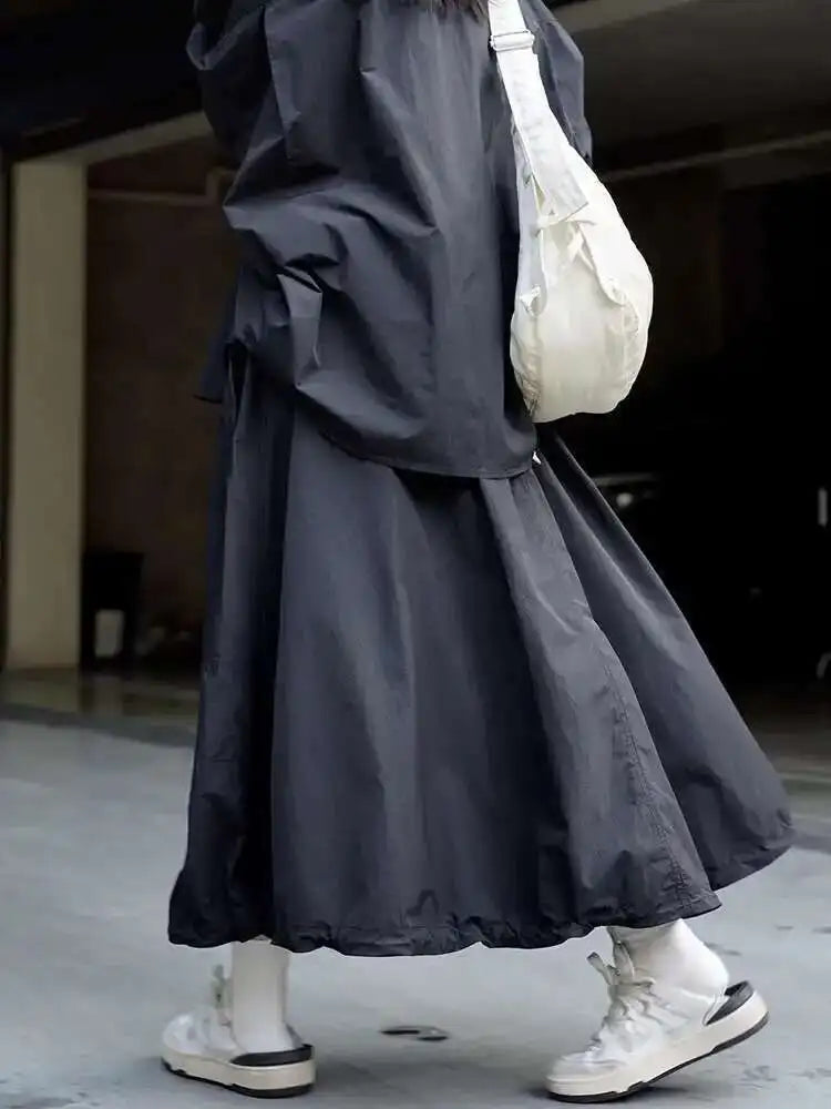 High Elastic Waist Loose Fit Khaki Drawstring Casual Half-body Skirt Women Fashion Tide New Spring Autumn 2025 1DF6695