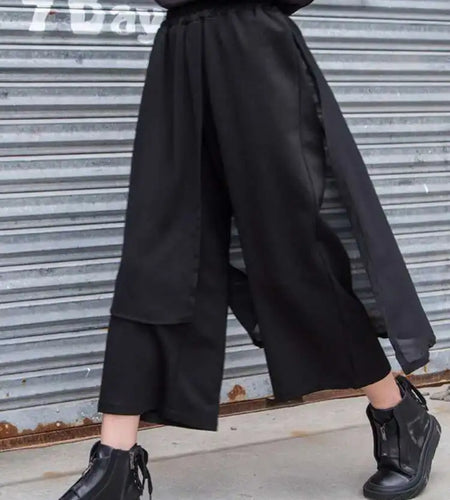 High Elastic Waist Black Chiffon Asymmetric Pants New Loose Fit Trousers Women Fashion Tide Spring Autumn 2025 1DF4656