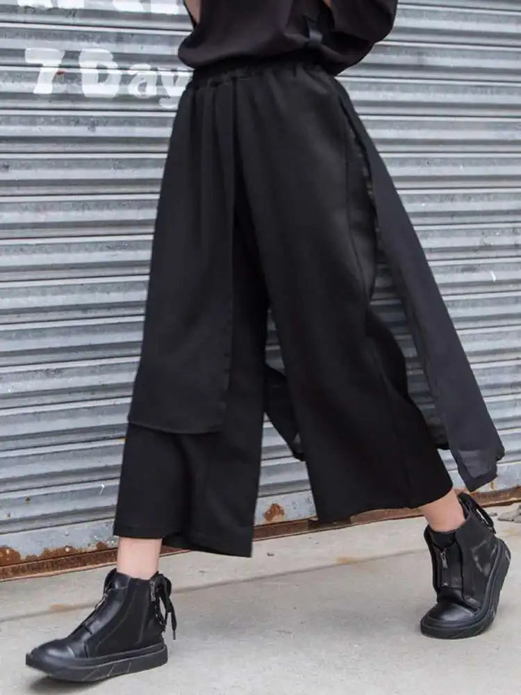 High Elastic Waist Black Chiffon Asymmetric Pants New Loose Fit Trousers Women Fashion Tide Spring Autumn 2025 1DF4656