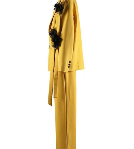 Flower Ribbon Blazer Wide Leg Pants Two Piece Suit New Lapel Long Sleeve Women Fashion Tide Spring Autumn 2025 CPG2570