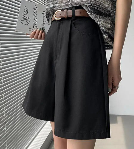 Summer Loose Women's Solid Elegant High Waist Workwear Wide Leg Shorts Korean Casual Straight Short Pants Ladies Fashion Trend
