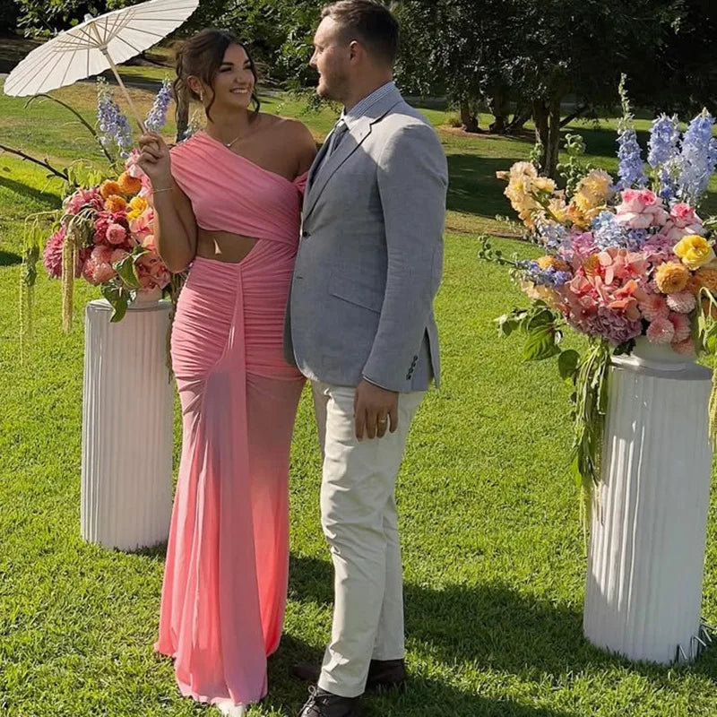 Sexy Sleeveless Hollow Out Pleated Patchwork Maxi Dress For Women High Waist Off-shoulder Slim Club Party Long Dress