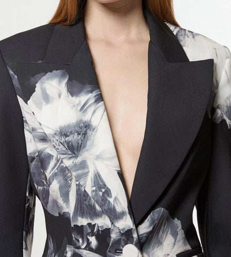 Slimming Printing Two Piece Sets for Women Lapel Long Sleeves Spliced Button Balzer High Waist Pant Set Female New