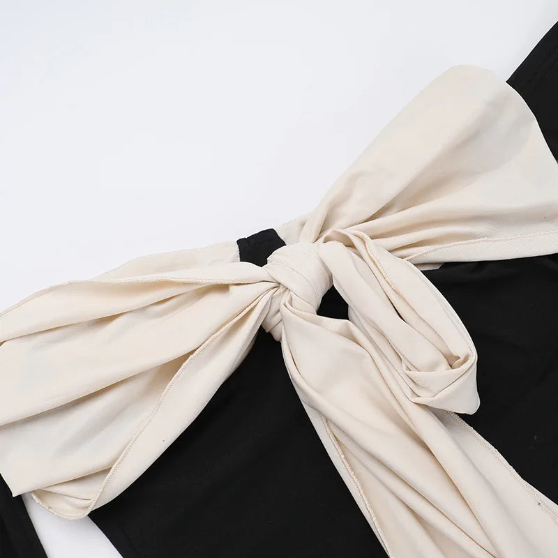 Patchwork Off-shoulder Sexy Maxi Dress For Women Gown Contrast Color Strapless Long Sleeve Bodycon Sexy Long Dress