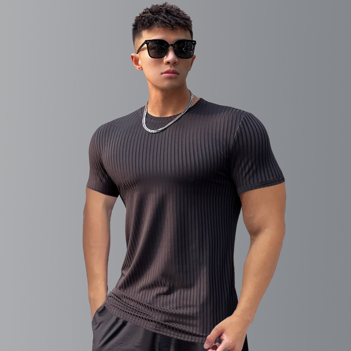 Summer Fitness T-shirt Men Casual Short Sleeve Shirt Male Gym Bodybuilding Skinny Tees Tops Running Sport Quick Dry Clothing
