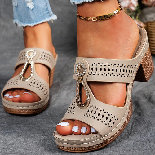 Load image into Gallery viewer, Women&#39;s Sandals Peep Toe Heels Sandals For Summer Shoes Woman Heeled Slippers Summer Footwear Luxury Platform Sandalias Mujer
