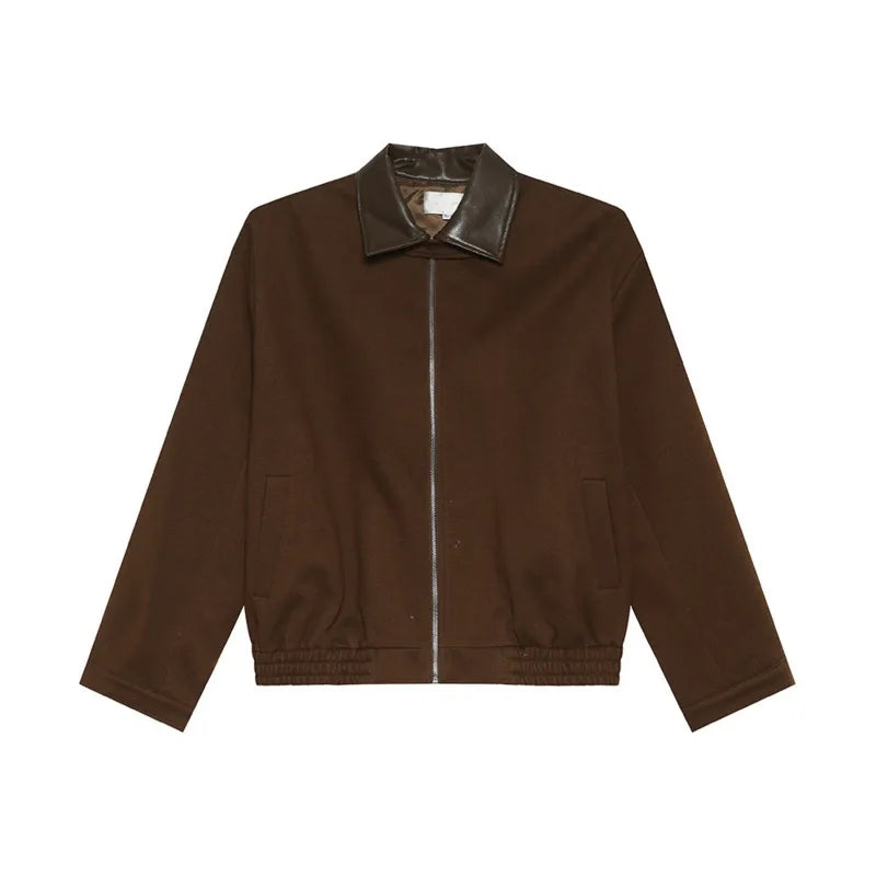 Korean style men's coats PU splicing loose simple turn-down collar solid color casual male jackets new fashion 9C8724