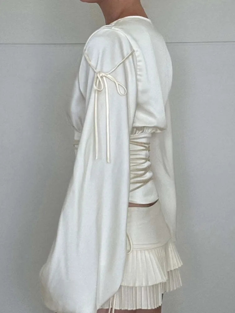 Fashion Satin Long Sleeve Slim Fit Women's Top T-shirt Sexy Deep V Waist Female Top Autumn/Winter 2025 Street Clothing