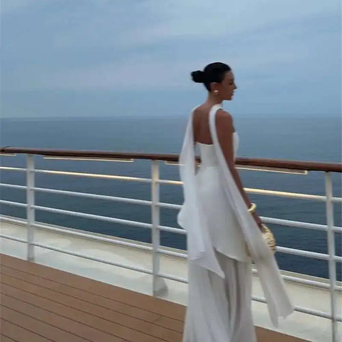 Load image into Gallery viewer, Elegant Strapless Sexy Maxi Dress For Women Gown With Scarf Off-shoulder Sleeveless Backless Split Beach Long Dress
