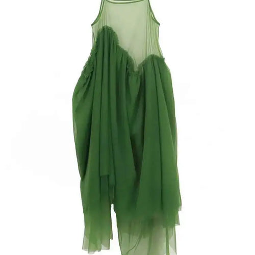 Load image into Gallery viewer, Women Green Mesh Layers Elegant Spaghetti Strap Dress New Square Collar Sleeveless Fashion Tide Spring Autumn 2025 1DJ0363
