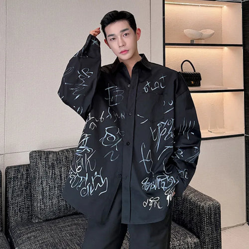 Load image into Gallery viewer, Graffiti Design Men&#39;s Shirt Korean Style Male Long Sleeve Turn-down Collar Casual Tops 2024 Autumn New Trendy Shirts 9C5105

