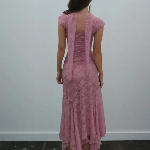 Load image into Gallery viewer, Elegant Sleeveless Lace Patchwork Women Set Perspective Slim Irregular Two Piece Set Elegant Party Club Evening Dress
