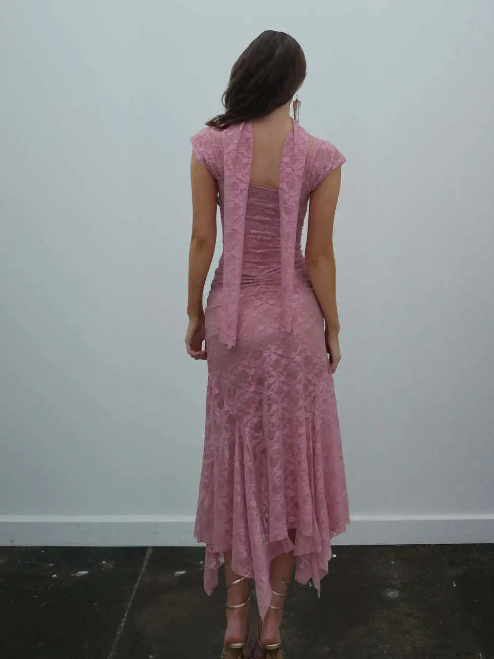 Elegant Sleeveless Lace Patchwork Women Set Perspective Slim Irregular Two Piece Set Elegant Party Club Evening Dress