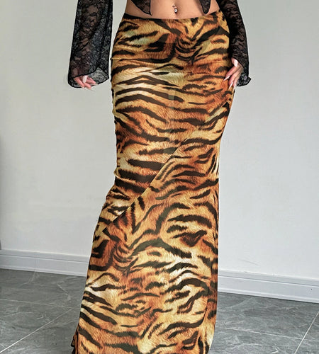 Mesh Print High Waist Sexy See Through Slim Maxi Skirt Summer Women Fashion Outfits Streetwear Festival Y2K Clothes