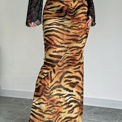 Load image into Gallery viewer, Mesh Print High Waist Sexy See Through Slim Maxi Skirt Summer Women Fashion Outfits Streetwear Festival Y2K Clothes
