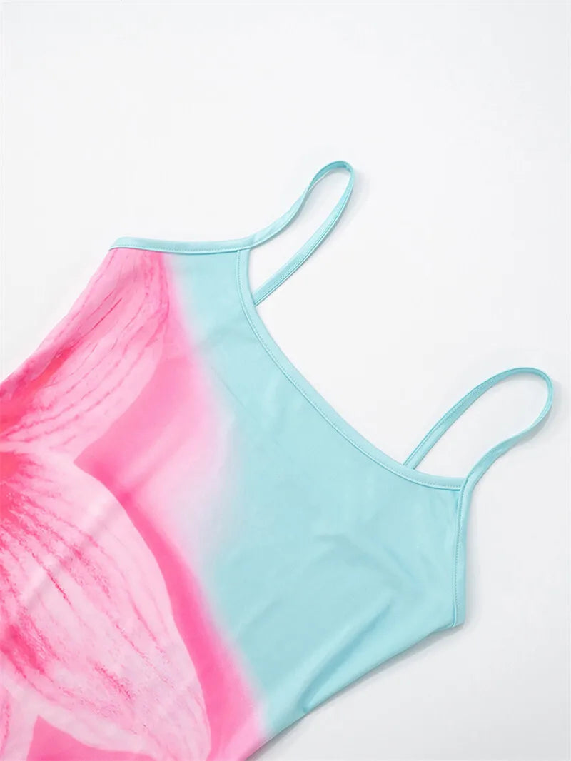 Spaghetti Strap Floral Print Sexy Mini Dress For Women Robe Fashion Elegant Sleeveless Backless Summer Beach Dress