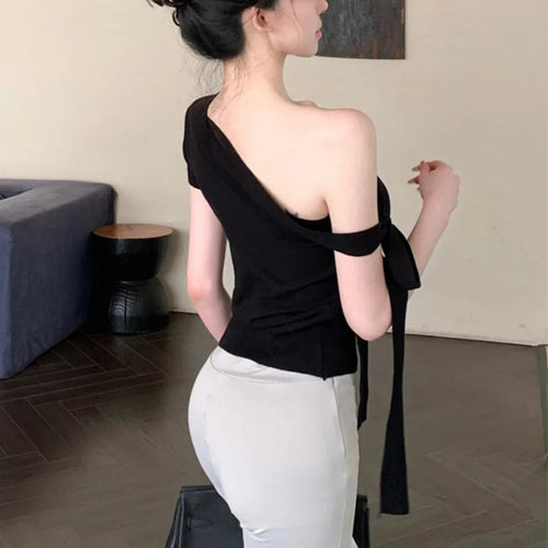 Load image into Gallery viewer, y2k Crop Tops Women Clothes Contrast Color Tie up Shoulders Contrast Color Asymmetrical T Shirts Vest 2000s Streetwear
