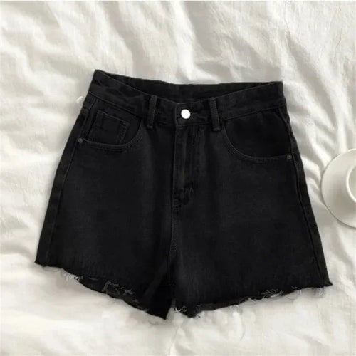 Load image into Gallery viewer, Korean High Waisted Raw Edge Denim Shorts Women&#39;s 2023 Summer New Basic Button Pocket Denim Shorts Street Denim Pant
