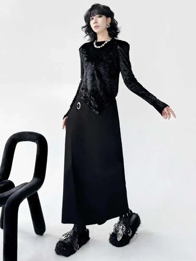 High Elastic Waist Black Metal Circle Irregular Wide Leg Pants New Trousers Women Fashion Tide Spring Autumn 2025 1DJ0262