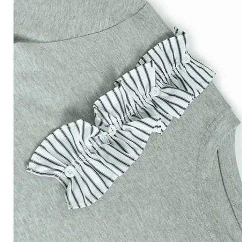 Load image into Gallery viewer, Women White Ruffles Color-block Big Size T-shirt New Round Neck Short Sleeve Fashion Tide Spring Summer 2025 1DJ0182
