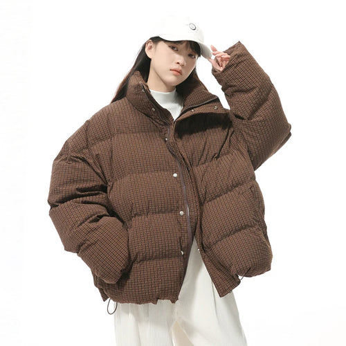 Load image into Gallery viewer, American Style Men&#39;s Cotton Coats Stand Collar Plaid Drawstring Casual Tops Thick Vintage Loose Male Padded Jackets 9C9340
