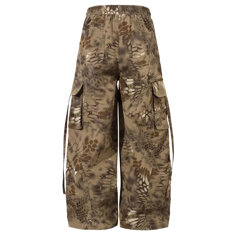 Vintage Cargo Pants Streetwear Military Tactical Pockets Jogger Pants Hip Hop Casual Loose Fit Elastic Waist High Waist Trousers