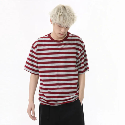 Load image into Gallery viewer, Men's Short Sleeve T-shirts New American Stripe Contrast Fashion Round Neck Male Loose Clothing Trendy Tees Casual 9W1598
