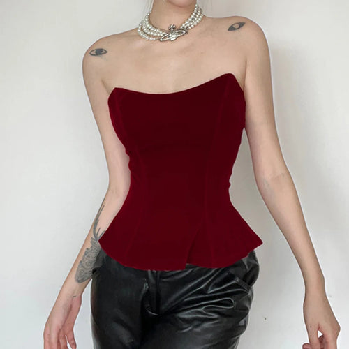 Load image into Gallery viewer, Fashion Christmas Red Strapless Corset Top Velour Lace Up Clubwear Party Tube Top Ladies Bandeau Off Shoulder Outfits
