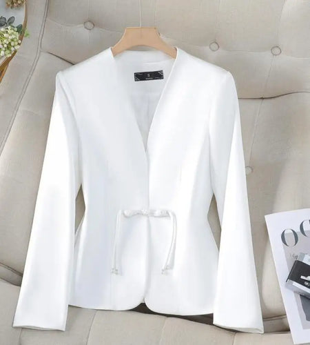 Chinese Style New Women Black White Temperament One Button Long Sleeve Blazers Coat Autumn Winter Vintage Khaki Elegant Slim Top